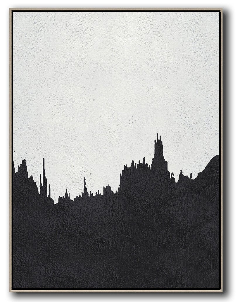 Hand-Painted Black And White Minimal Painting On Canvas - Buy Canvas Prints Double Room Large